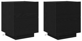 Cômodas de Cabeceira com Luzes LED 2 pcs Carvalho Preto 45x40x55 cm