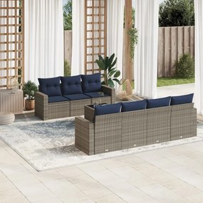 vidaXL 8 pcs conjunto sofás p/ jardim c/ almofadões vime PE cinzento