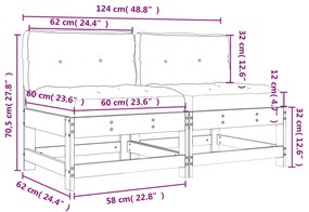 Sofás de centro com almofadões 2 pcs pinho maciço branco