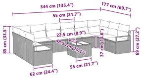Conjunto de Sofá de Jardim com 10 Peças e Almofadas Cinzas de Rattan S