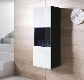 Vitrine de Parede Bragança – 40x126 cm – Preto e Branco com LED Azul