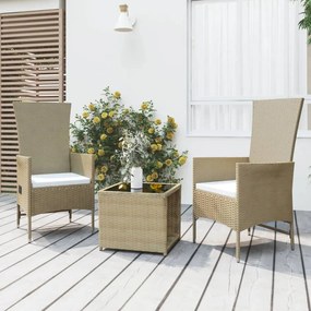 vidaXL 3 pcs conjunto lounge para jardim vime PE e aço bege