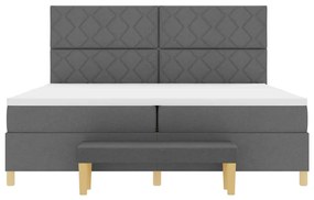 Cama Box Spring com Colchão &amp; Banco Cinza Escuro 200x200 cm Tecido