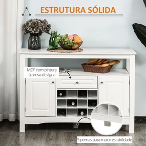 Aparador de Cozinha com 1 Gaveta 1 Prateleira Aberta 2 Portas e Suporte para 12 Garrafas 116,5x40x82,5 cm Branco