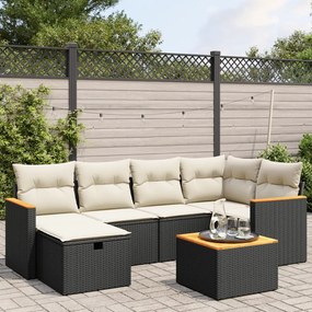 7 pcs conjunto de sofás p/ jardim c/ almofadões vime PE preto