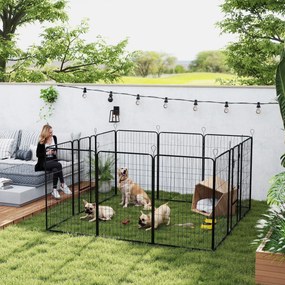 Parque para Cães com 12 Painéis Recinto para Animais de Estimação Modular com 2 Portas 80x120 cm Preto