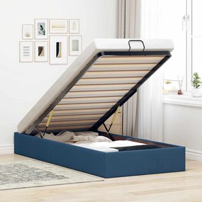 vidaXL Estrutura de cama otomana sem colchão 100x200 cm tecido azul
