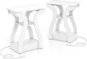 Conjunto de 2 mesas auxiliares 50 x 30 x 60,5 cm com estação de carregamento de 3 níveis com prateleiras abertas Brancas