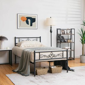 Armação metálica para plataforma de cama de solteiro com cabeceira e base para colchão de pé com ripas de aço 197 x 92 x 88,5 cm Preto