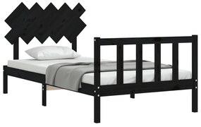 Estrutura de cama com cabeceira 100x200 cm madeira maciça preto