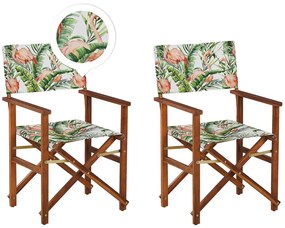 Conjunto de 2 cadeiras em madeira escura capas cinzentas e padrão flamingo CINE Beliani