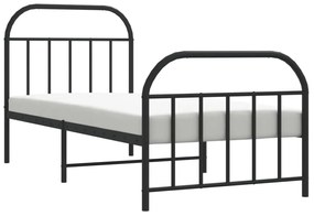 Estrutura de cama com cabeceira e pés 90x200 cm metal preto
