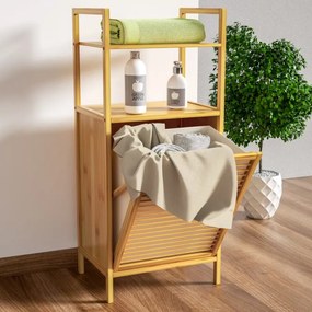 Cesto para roupa suja (43 L) em bambu com 2 prateleiras 95 x 40 x 30 cm Castanho