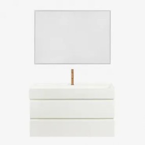 Conjunto De Móvel De Casa De Banho Suspenso Em Madeira E Folha De Freixo Com Lavatório Integrado Ona Branco & Led Retangular - Sklum