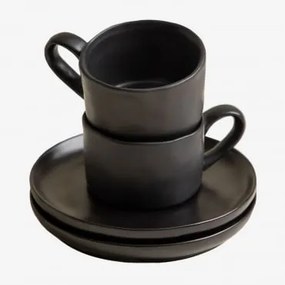 Pack De 2 Chávenas De Café 10 Cl Com Pires Em Grés Belvere Preto - Sklum