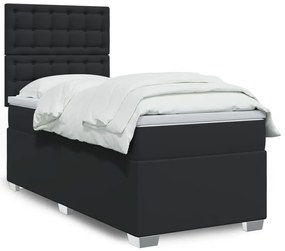 Cama com molas/colchão 90x190 cm couro artificial preto
