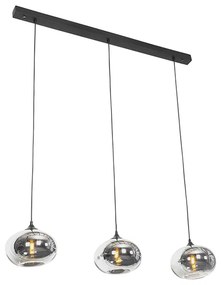 Candeeiro de suspensão Art Deco preto com vidro fumê oblongo 3-luzes - Busa Art Deco