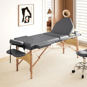 Marquesa de Massagem Dobrável Portátil com Altura Ajustável Apoio de Cabeça Apoios de Braço Acolchoados 215x60x64-89 cm Cinza