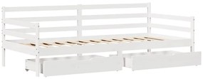 Sofá-cama c/ gavetas 90x190 cm madeira de pinho maciça branco