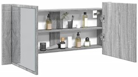 Armário espelhado casa de banho LED 100x12x45cm cinza sonoma