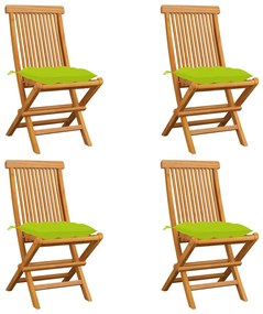 vidaXL Cadeiras jardim c/ almofadões verde brilhante 4 pcs teca maciça