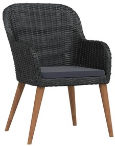 7 pcs conjunto de jantar para jardim com almofadões preto