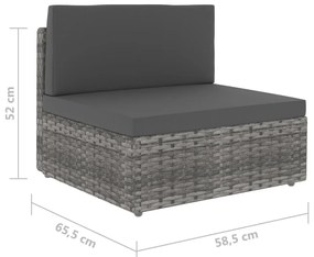 2 pcs conjunto lounge de jardim vime PE cinzento