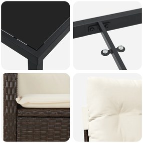 Conjunto de Jantar de Jardim de 5 Peças com Almofadas Marrom Vime Poli
