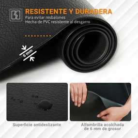 HOMCOM Tapete Protetor de Chão para Equipamentos Fitness 6mm Tapete Antiderrapante para Passadeiras e Bicicletas Estáticas para Casa Academia 180x90cm Preto