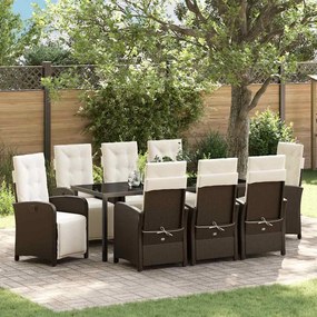 Conjunto de Jantar de Jardim vidaXL 9 Peças com Almofadas Castanho Rattan PE