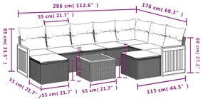 10 pcs conjunto sofás de jardim c/ almofadões vime PE preto