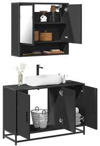 vidaXL 2 pcs conjunto móveis casa de banho derivados de madeira preto