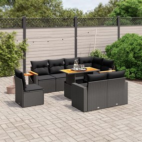 vidaXL 9 pcs conjunto de sofás p/ jardim c/ almofadões vime PE preto