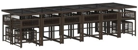 17 pcs conjunto jantar p/ jardim c/ almofadões vime PE castanho