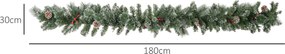 Grinalda de Natal, 180 x 30 x 30 cm, 50 Luzes LED com Temporizador, Verde