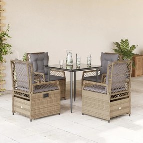 vidaXL 5 pcs conjunto de jantar p/ jardim com almofadões vime PE bege