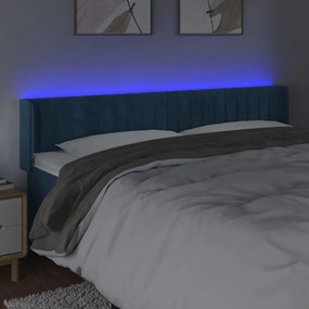 Cabeceira cama c/ luzes LED veludo 183x16x78/88 cm azul-escuro