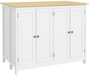 HOMCOM Balcão de Cozinha com 2 Bancos Tampo Dobrável 2 Armários com 4 Portas estilo Moderno Branco | Aosom Portugal