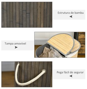 HOMCOM Cesto de Roupa Suja de Bambu Capacidade de 100L Cesto para Roup