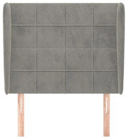 Cabeceira de cama c/ abas veludo 93x23x118/128cm cinzento-claro