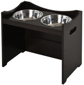 PawHut Comedouro para Cães Elevado Comedouro para Cães com 2 Tigelas de Aço Inoxidável e Altura Ajustável 54x31,5x47 cm Marrom | Aosom Portugal