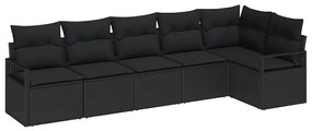 Conjunto de Sofá de Jardim com 6 Peças e Almofadas, Rattan Preto