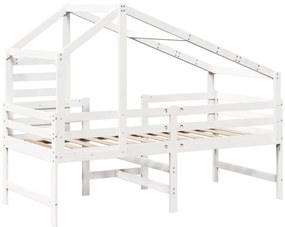 Cama alta c/ escada e telhado 90x200 cm pinho maciço branco