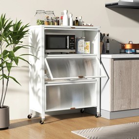 Estante de cozinha de 3 níveis com rodas com portas rebatíveis 81 x 37 x 115 cm branco