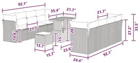 Conjunto de sofás de jardim da com 11 peças e almofadas em rattan pret