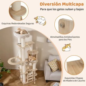 Arranhador para gatos de madeira 185 CM com Postes para arranhar Escada Suporte para trepar Natural