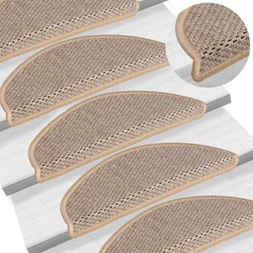 Tapetes escada adesivos aspeto sisal 15pcs 65x21x4cm bege-claro