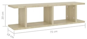 Estantes de parede 2 pcs 78x18x20 cm deriv. madeira sonoma