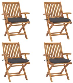 vidaXL Cadeiras de jardim dobráveis c/ almofadões 4 pcs teca maciça