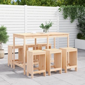 7 pcs conjunto de bar para jardim pinho maciço